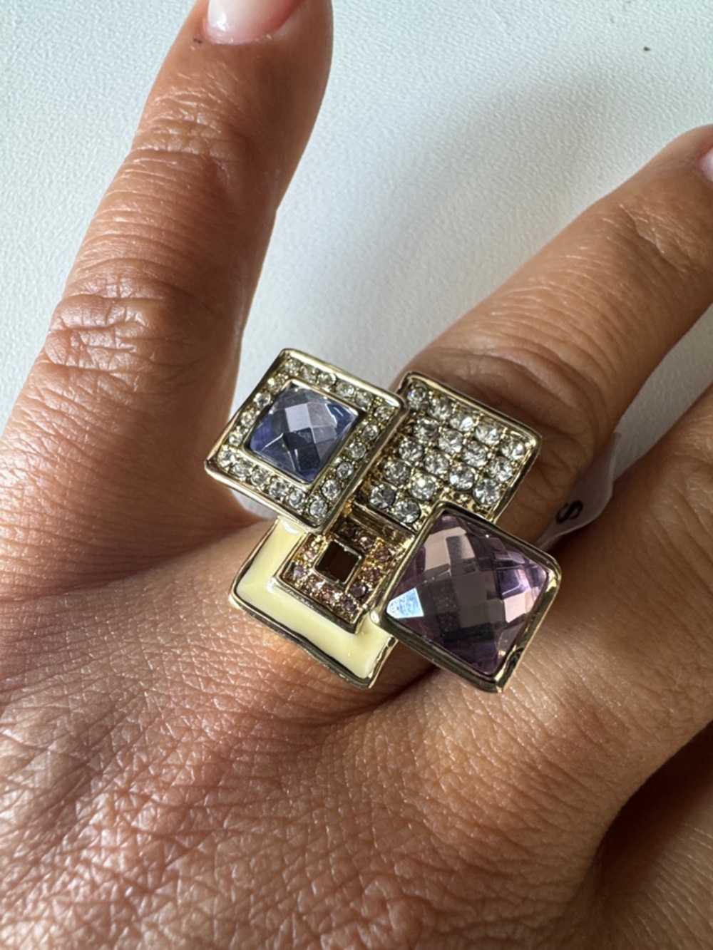 Statement Geometric Crystal Ring in Purple and Lavender
